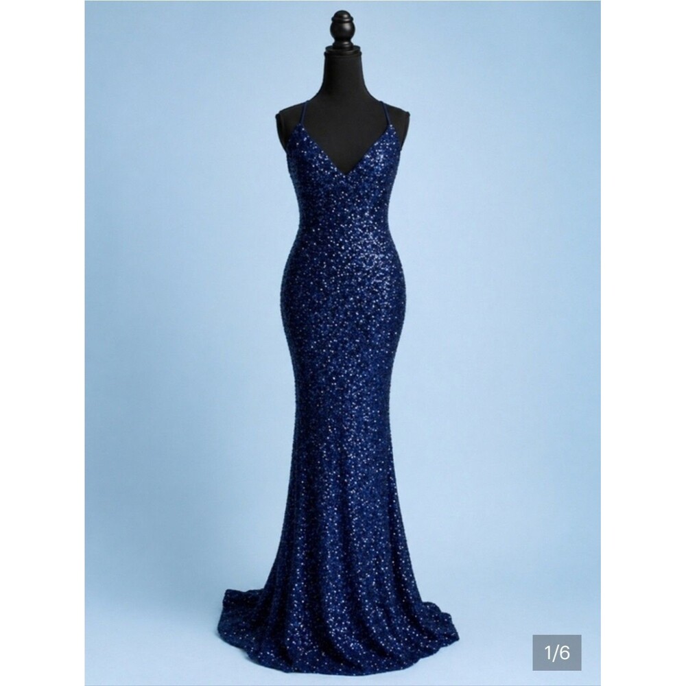 LA FEMME Iridescent Sequin Embellished Stretch Bodycon Maxi Gown Prom Dress 4